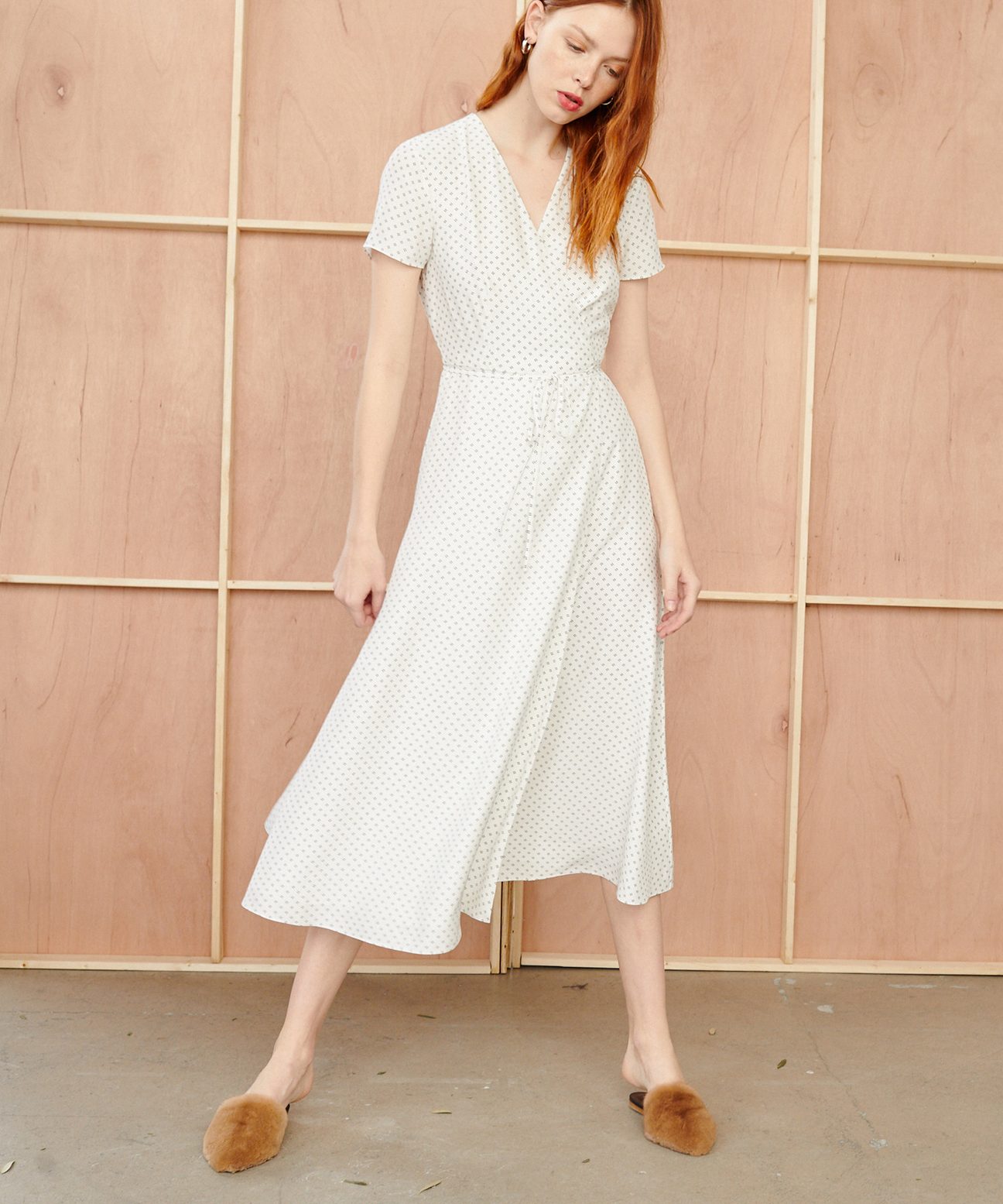 white silk wrap dress
