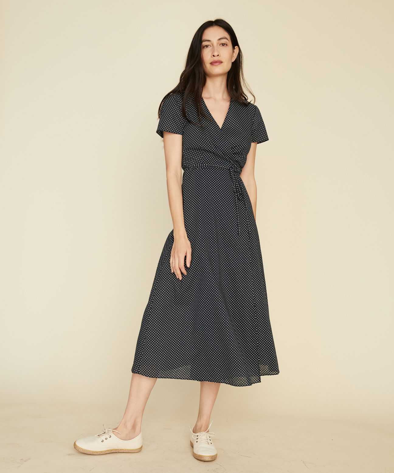 Navy polka dot wrap dress clearance