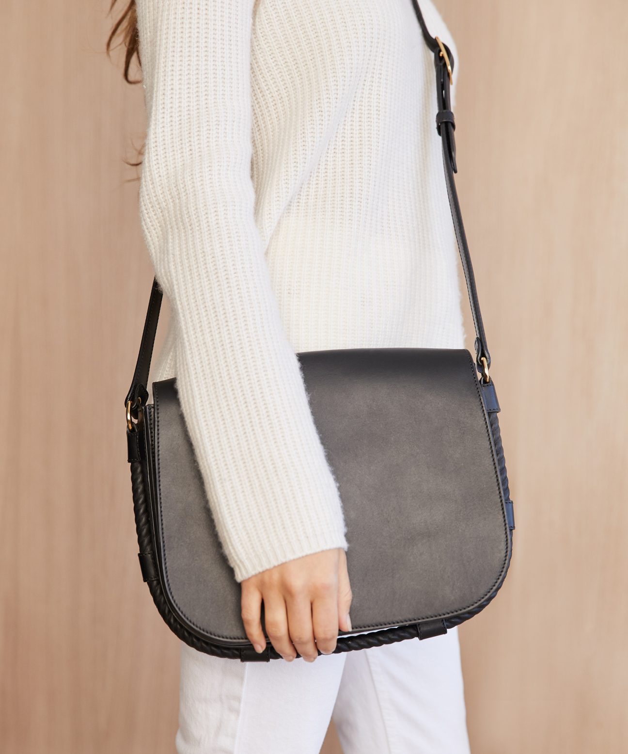 black leather saddle bag