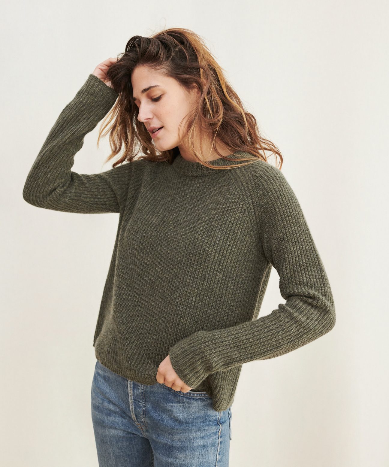 Cashmere Fisherman Sweater - Olive | Jenni Kayne