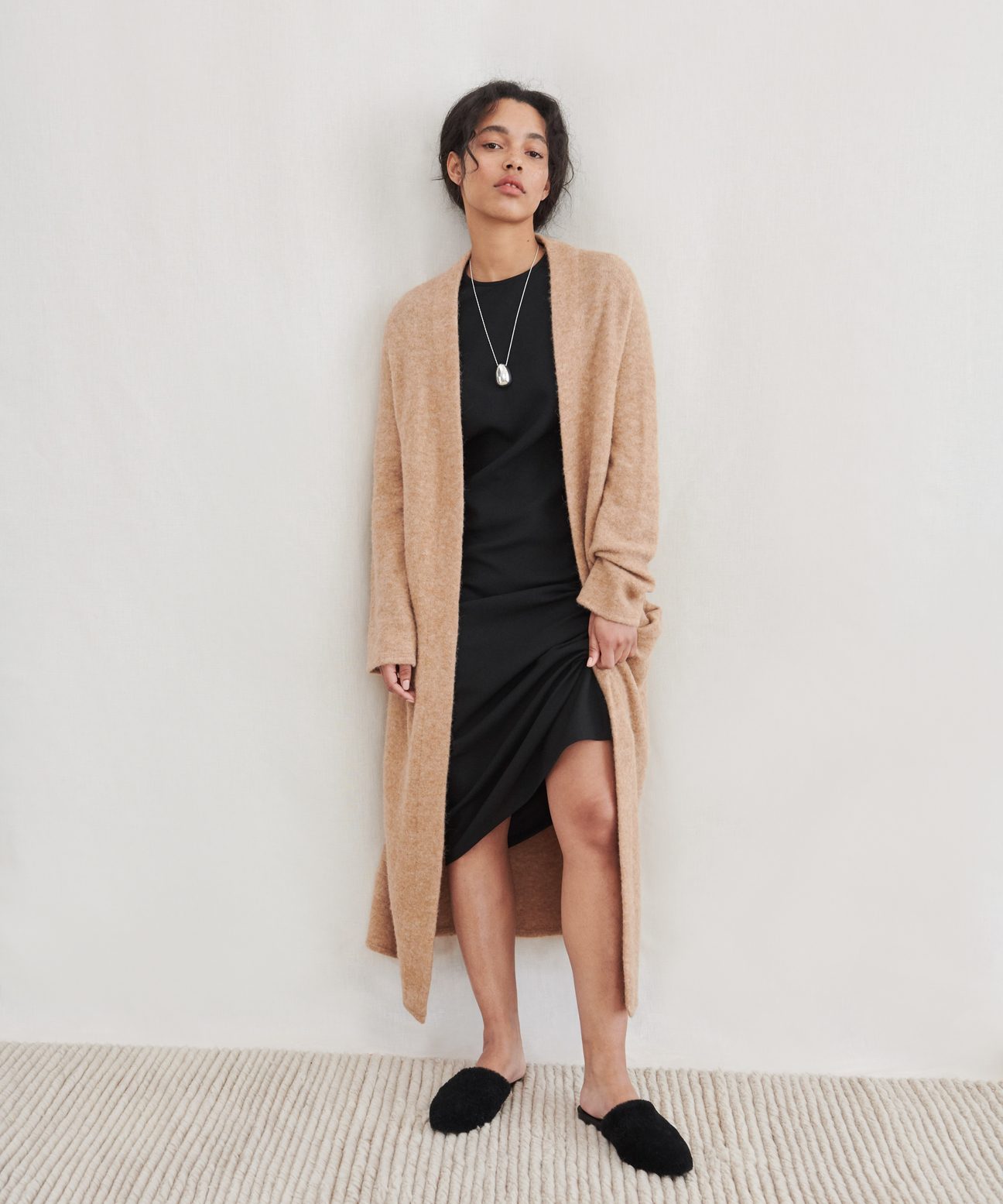 camel cardigan coat