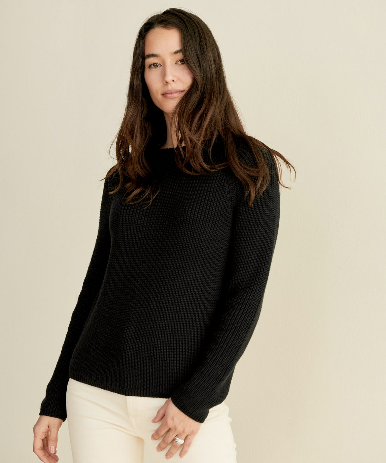 Cotton Fisherman Sweater - Black | Jenni Kayne