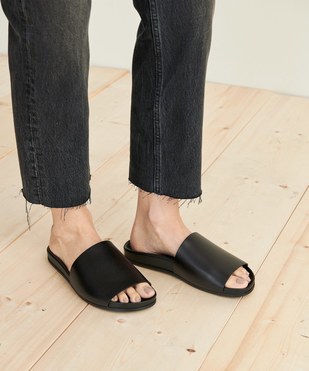 leather slide sandals
