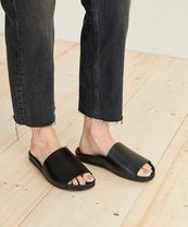 leather slide sandals with pearls