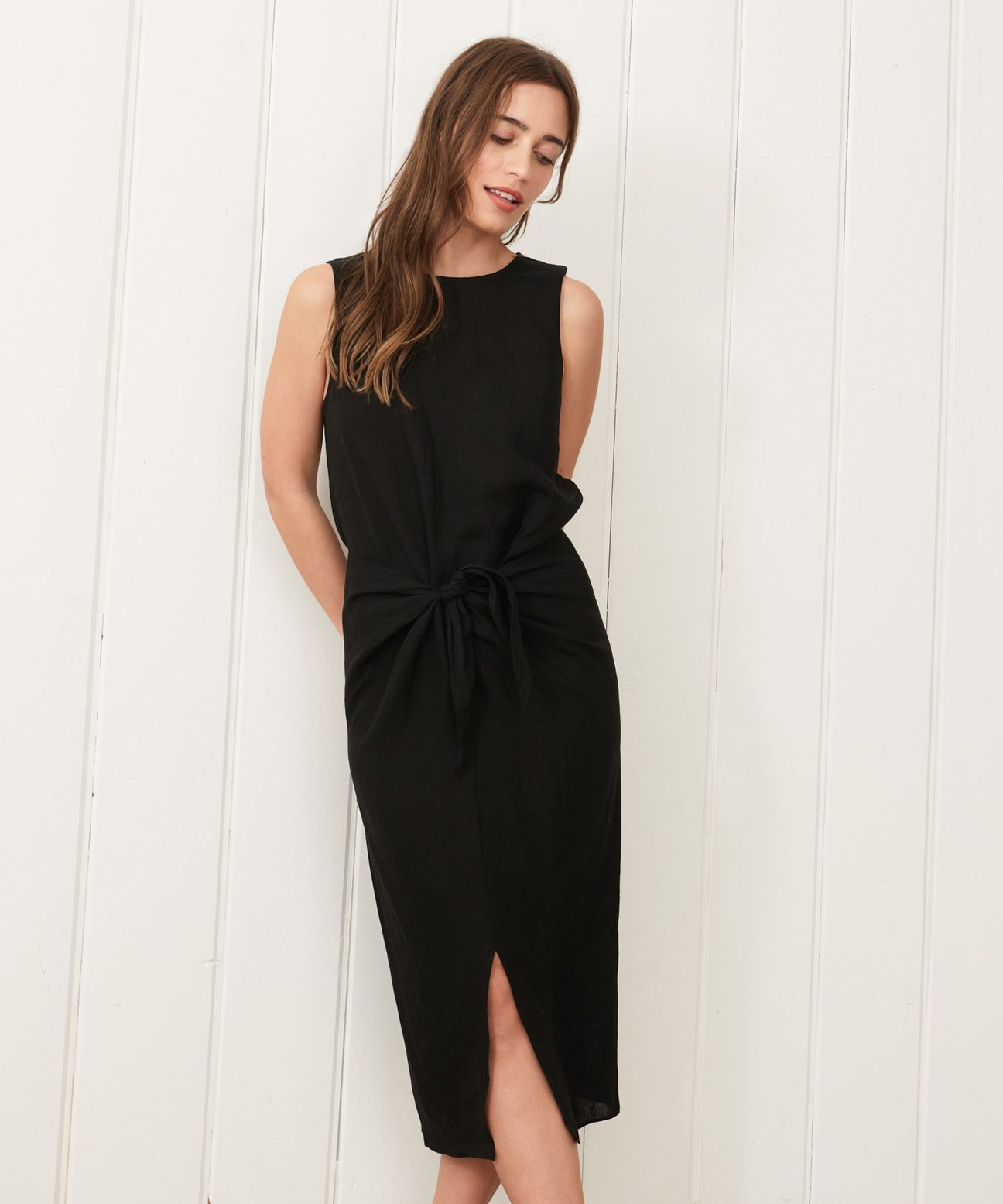 Linen Midi Tie Skirt - Black | Jenni Kayne