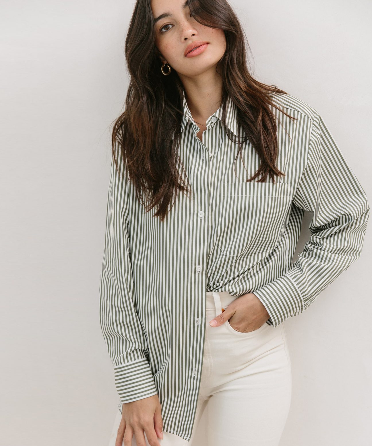 Boyfriend Shirt - Moss Stripe | Jenni Kayne