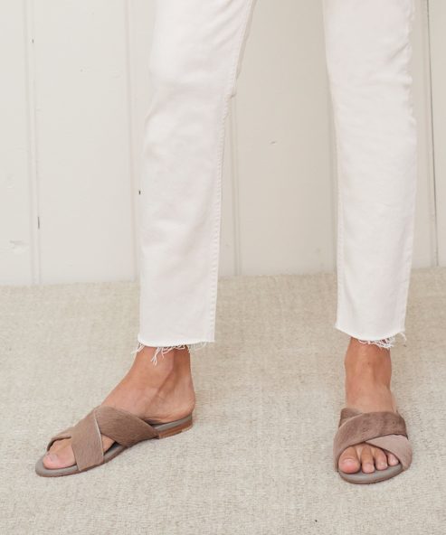 Pony Hair Crossover Sandal