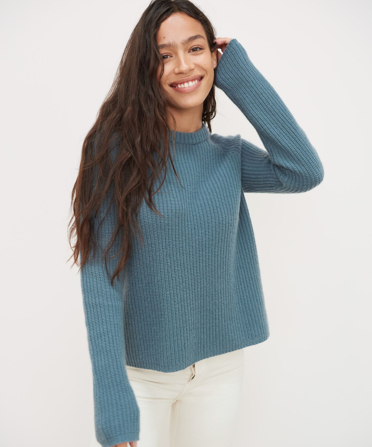 Cashmere Fisherman Sweater - Steel Blue | Jenni Kayne