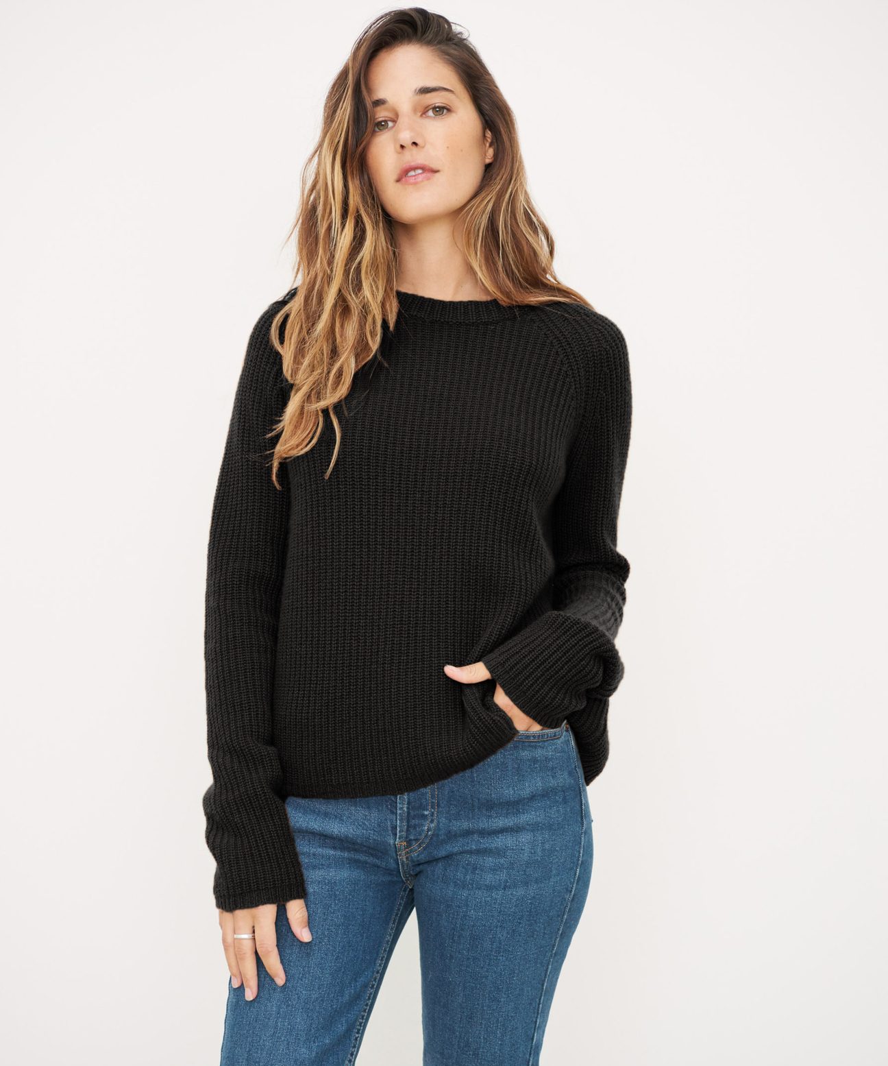 Cashmere Fisherman Sweater - Black | Jenni Kayne