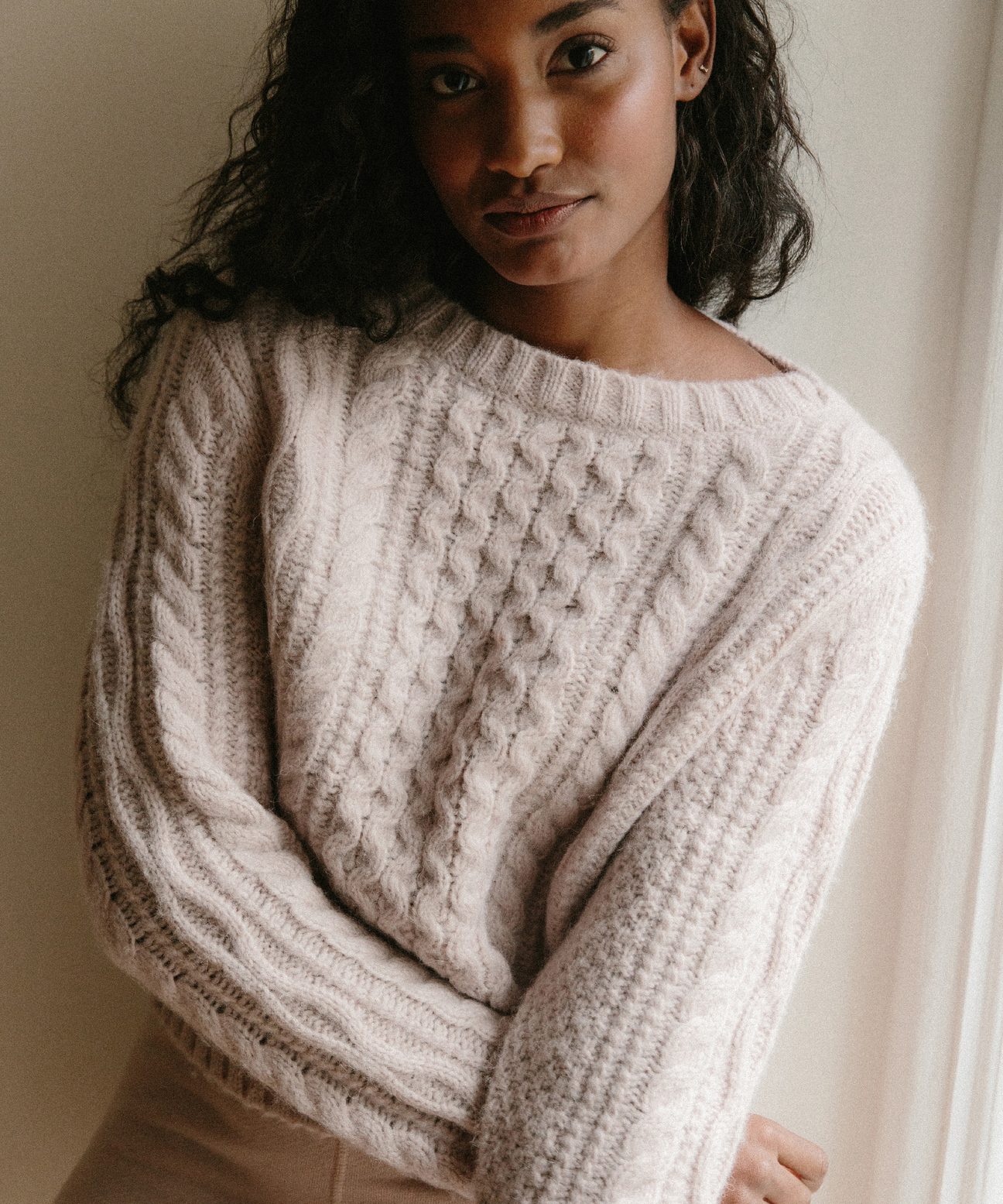 Cable Boatneck Sweater Blush Jenni Kayne